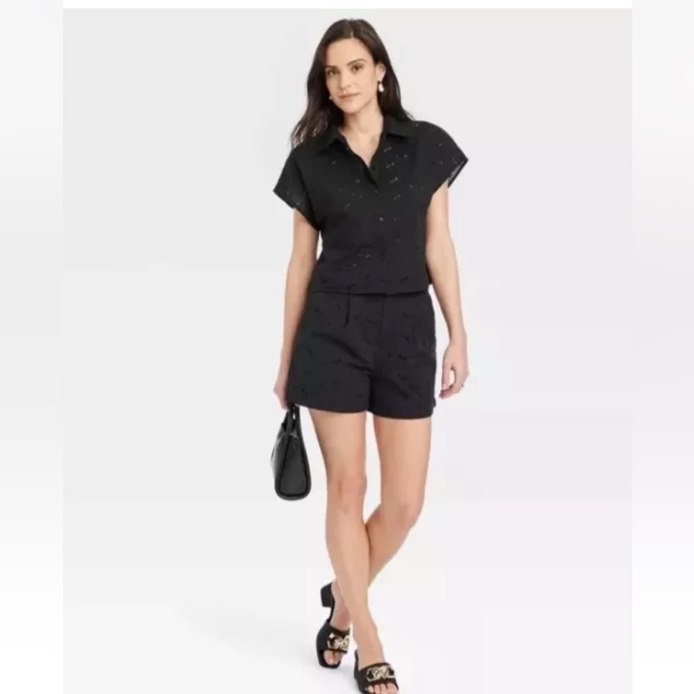 A New‎ Day Women’s Sz 16 Shorts Black High Rise Eyelet NWT casual summer shorts